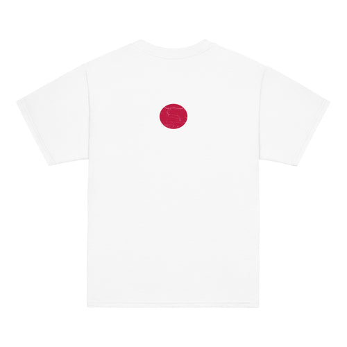 Japan flag t-shirt in White, vintage-washed print, flag across the upper back, kids cut, back view