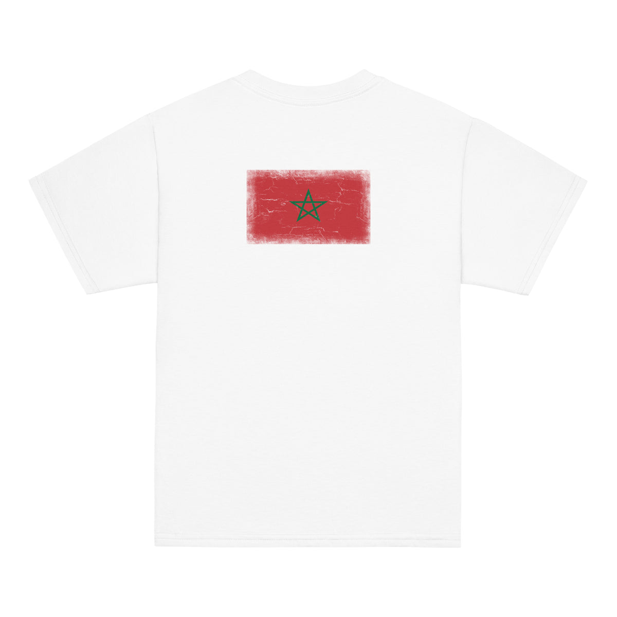 Morocco flag t-shirt in White, vintage-washed print, flag across the upper back, kids cut, back view
