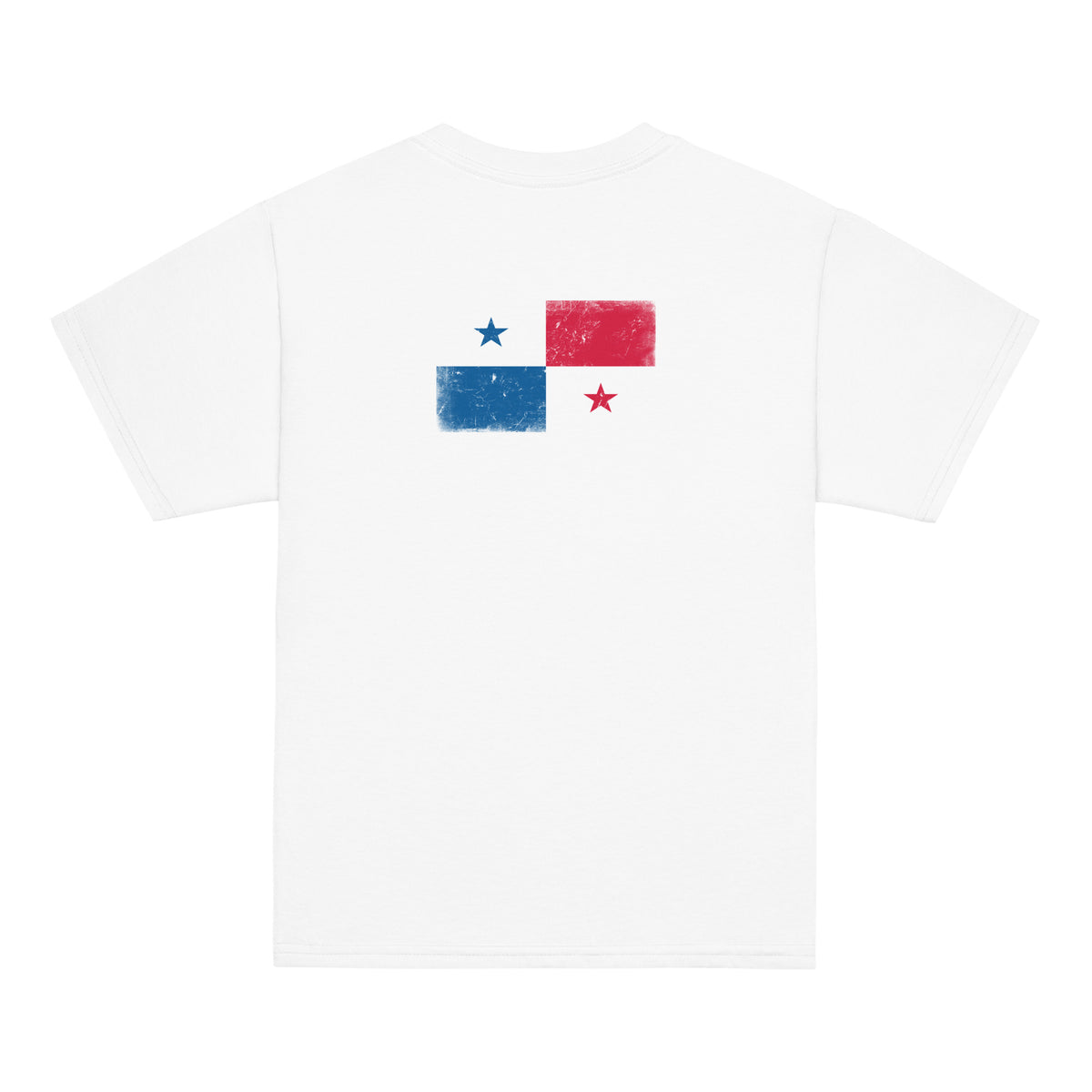 Panama flag t-shirt in White, vintage-washed print, flag across the upper back, kids cut, back view
