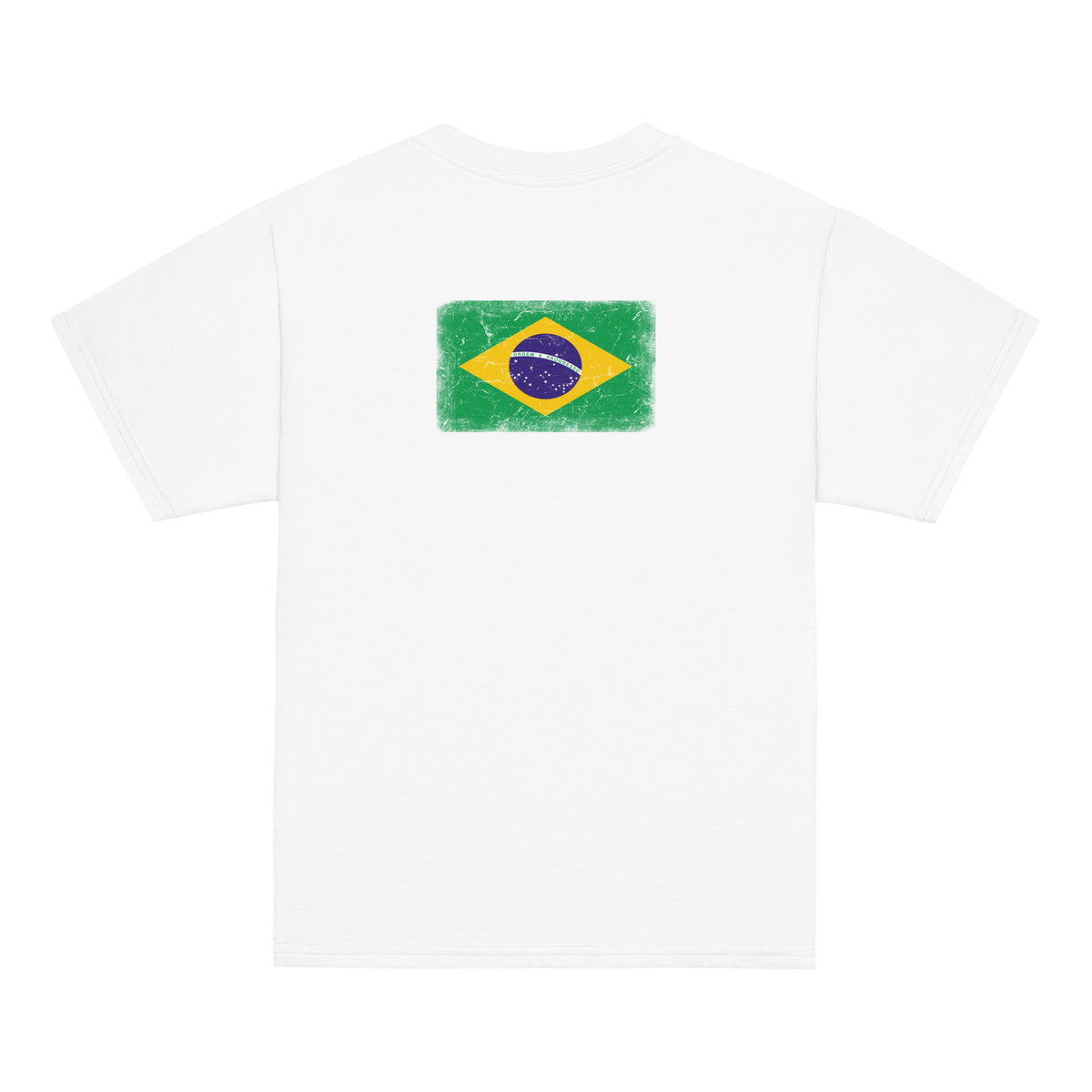 Brasil flag t-shirt in White, vintage-washed print, flag across the upper back, kids cut, back view