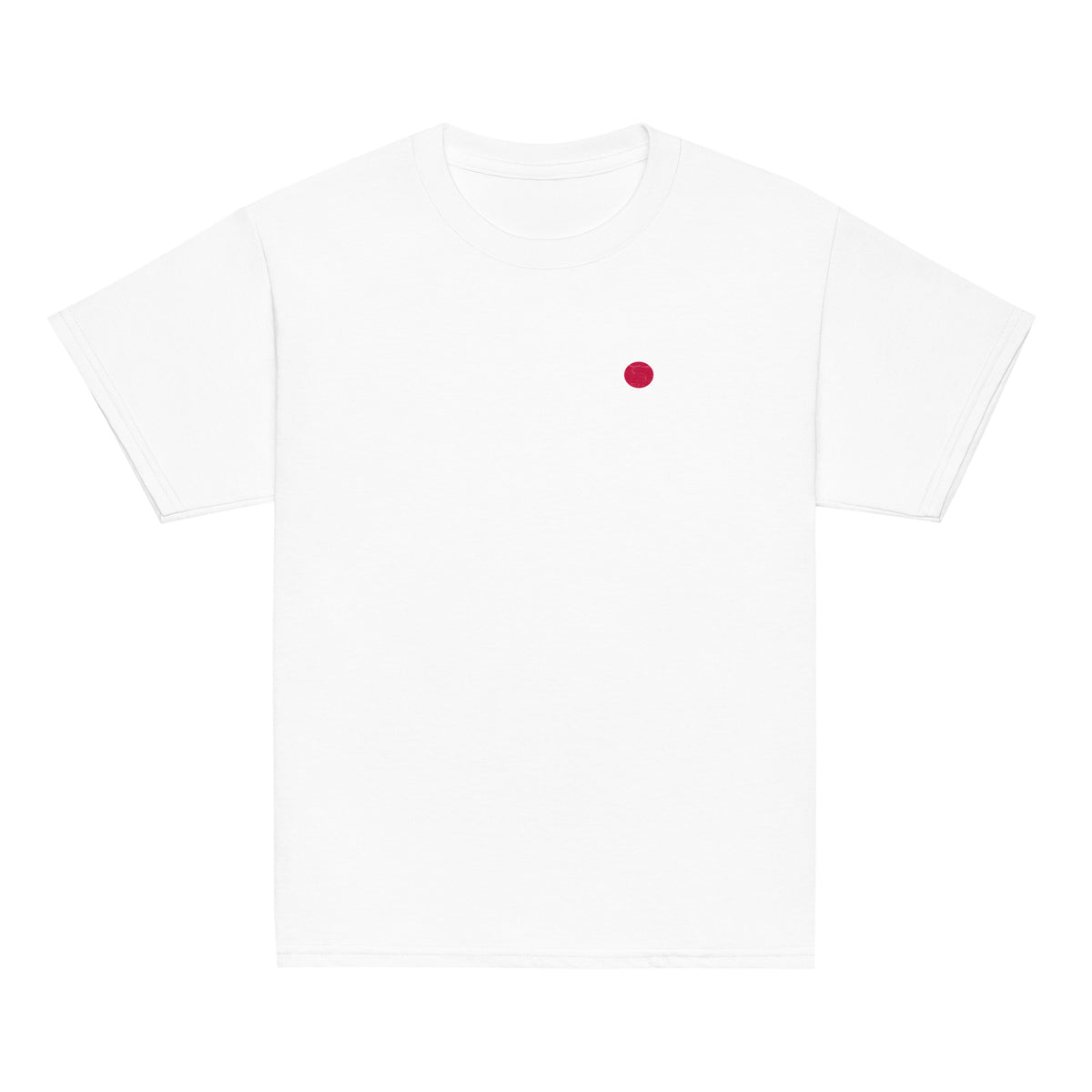 Japan flag t-shirt in White, vintage-washed print, small flag on the left chest, kids cut, front view
