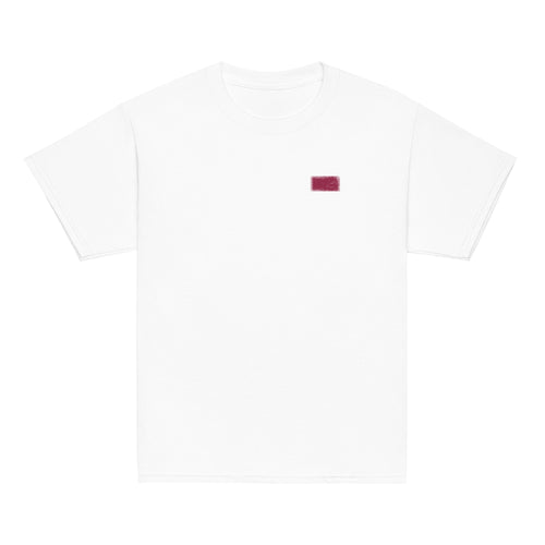 Qatar flag t-shirt in White, vintage-washed print, small flag on the left chest, kids cut, front view